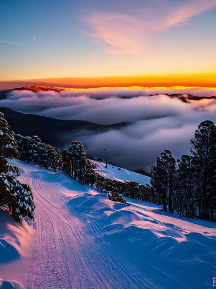 Thredbo, Australia Sunrise Skiing Poster