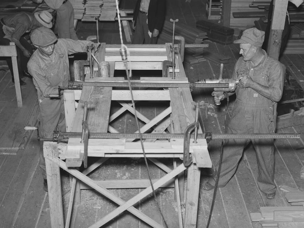 Millwork, Glueing Cabinet Tops, Southeast Missouri Project Yard By Russell Lee