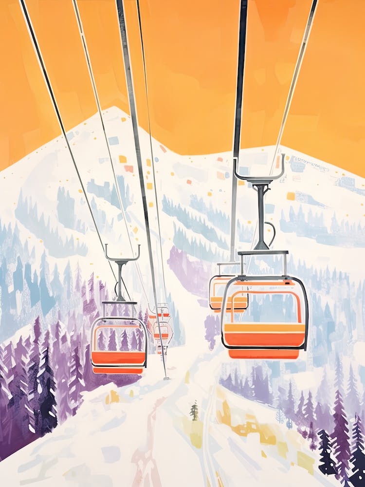 Telluride Ski Resort   Colorado, Usa, Ski Resort Pastel Colours Illustration 1