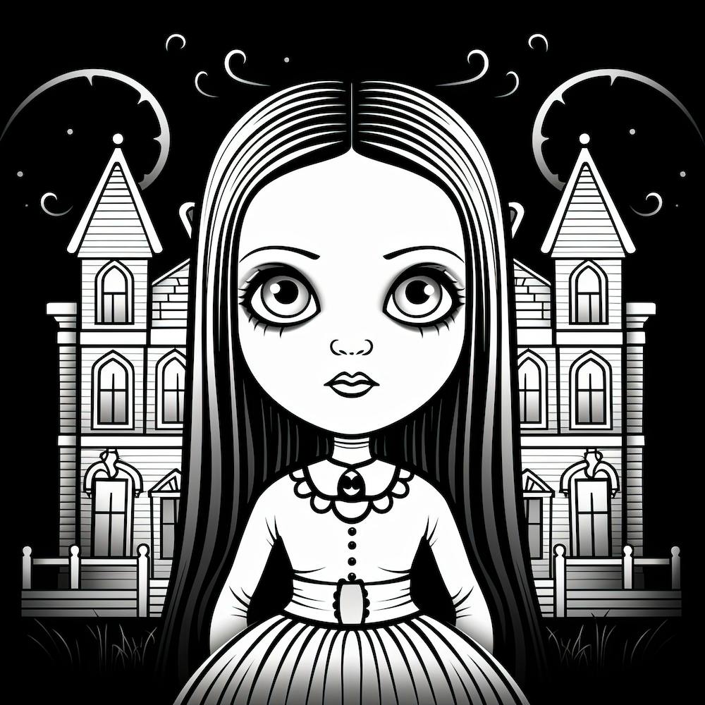 Wednesday Addams Line Art Cartoon Illustration 1 Fan Art