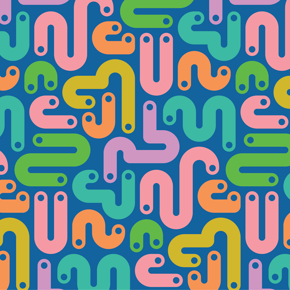 JELLY BEANS Squiggly New Wave Postmodern Abstract 1980s Geometric with Dots in Bright Summer Colors on Royal Blue