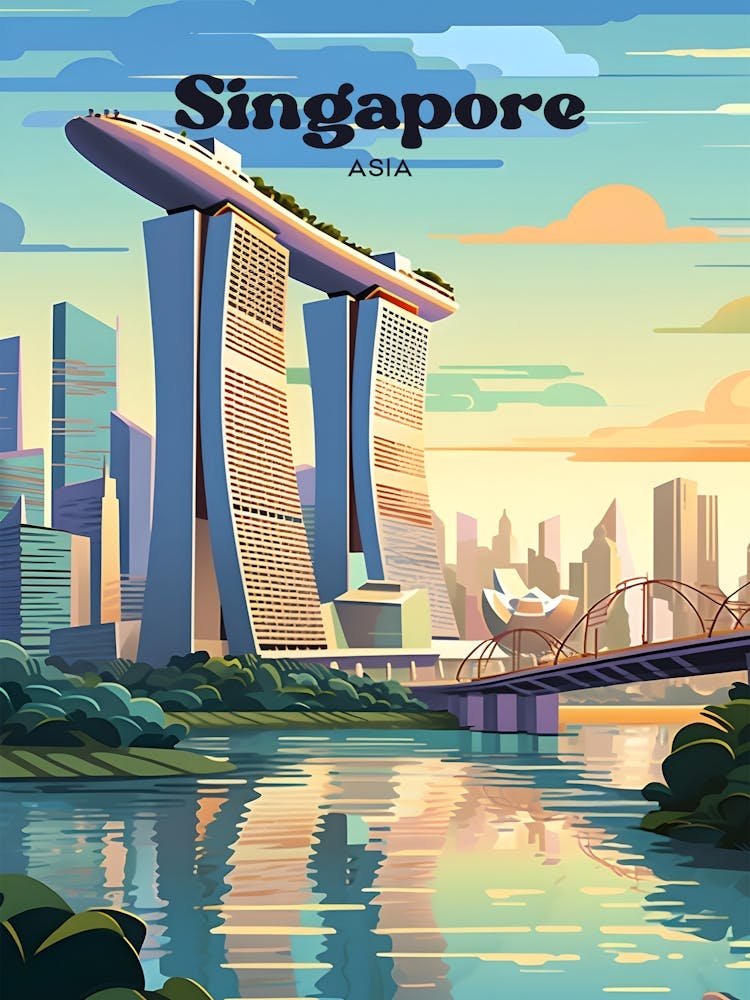 Singapore Bayside Moderne Reiseillustration