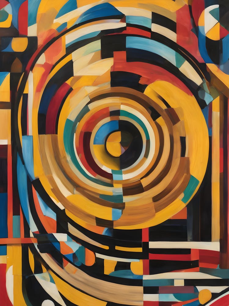 Once - Spiral Abstract Art Deco Geometric Shapes Oil Painting Modernist Inspired Bold Gold Green Turquoise Red Face Visionary Fantasy Style Wall Decor Surrealism Trippy Cool Room Art Invoke Psychedelic