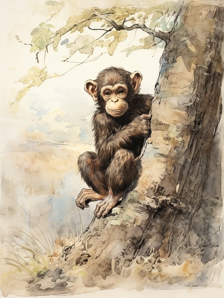 Storybook Animal Watercolour Chimpanzee 3