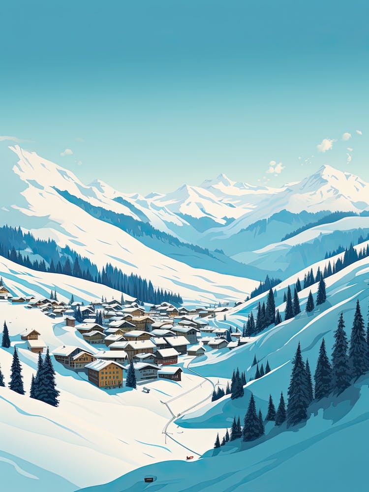 Verbier   Switzerland, Ski Resort Illustration 1 Simple Style