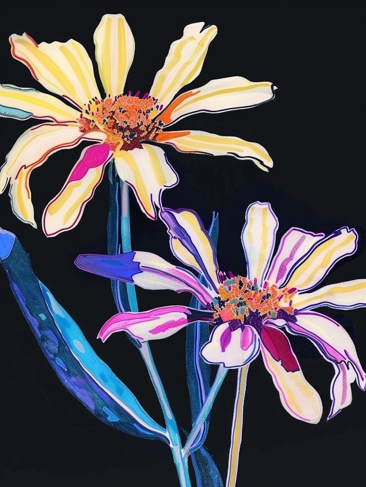 Neonblumen Auf Schwarz Cineraria 6