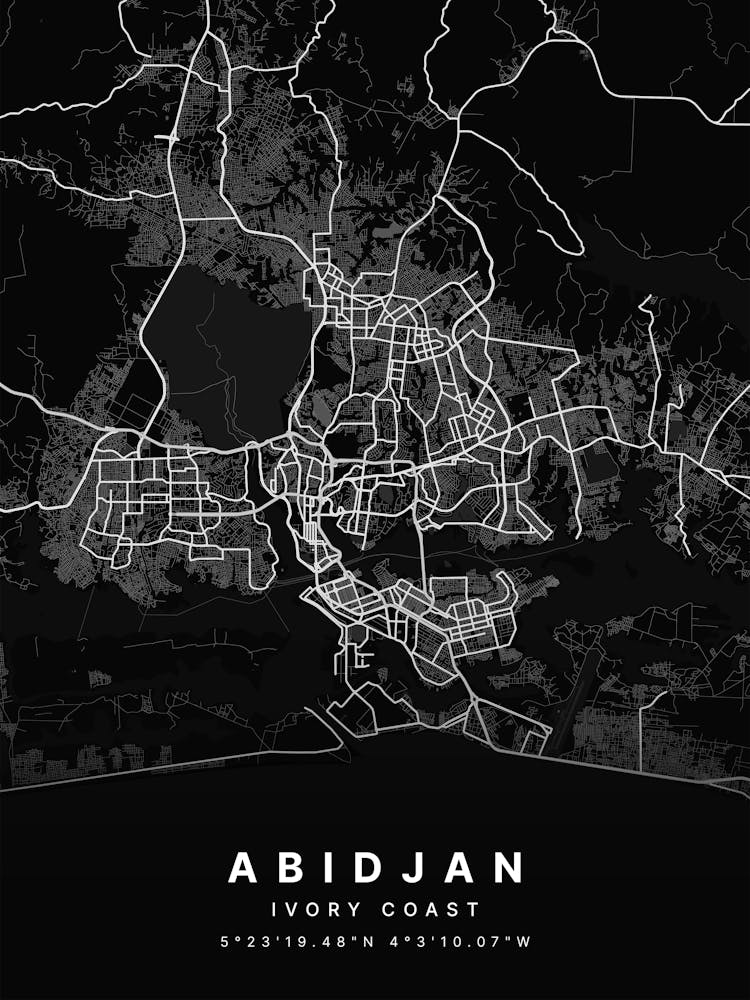 Abidjan Ivory Coast Black Map 1