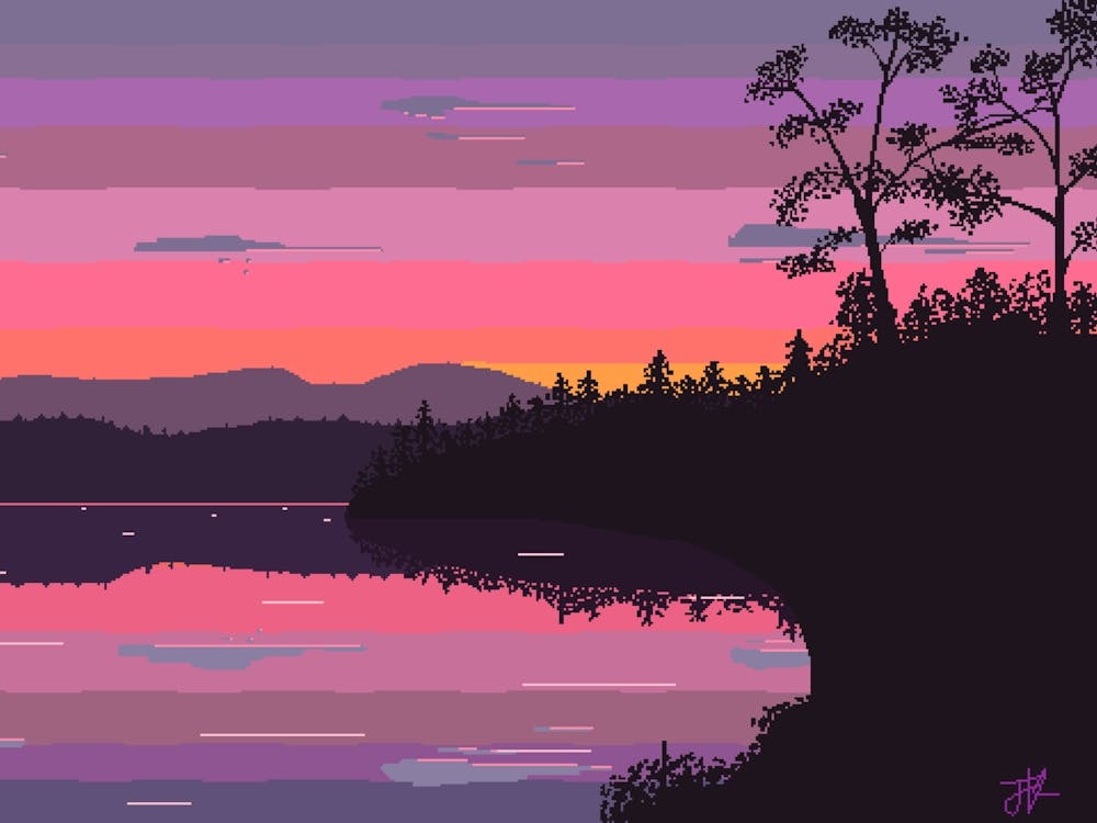 Pink Sunset Over Lake