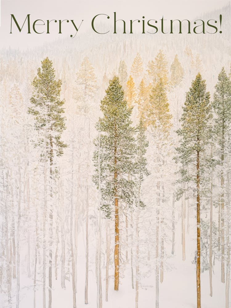 Joyeux Noël. Forêt hivernale avec citation
