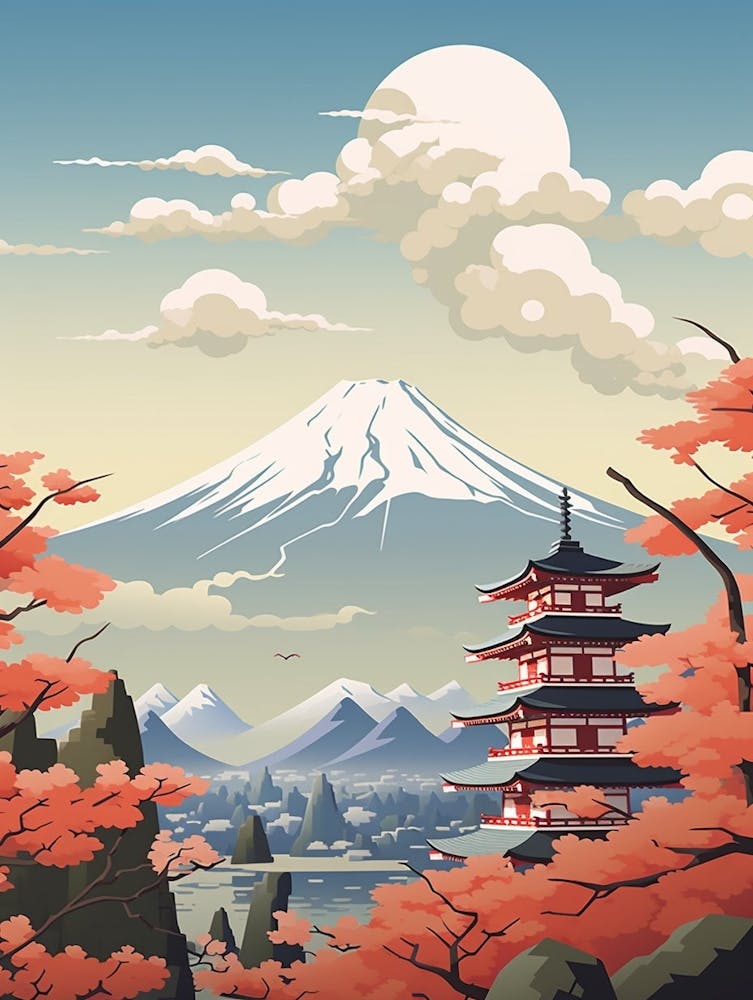 Mountains And Hot Springs Japanese Style Illustration 13