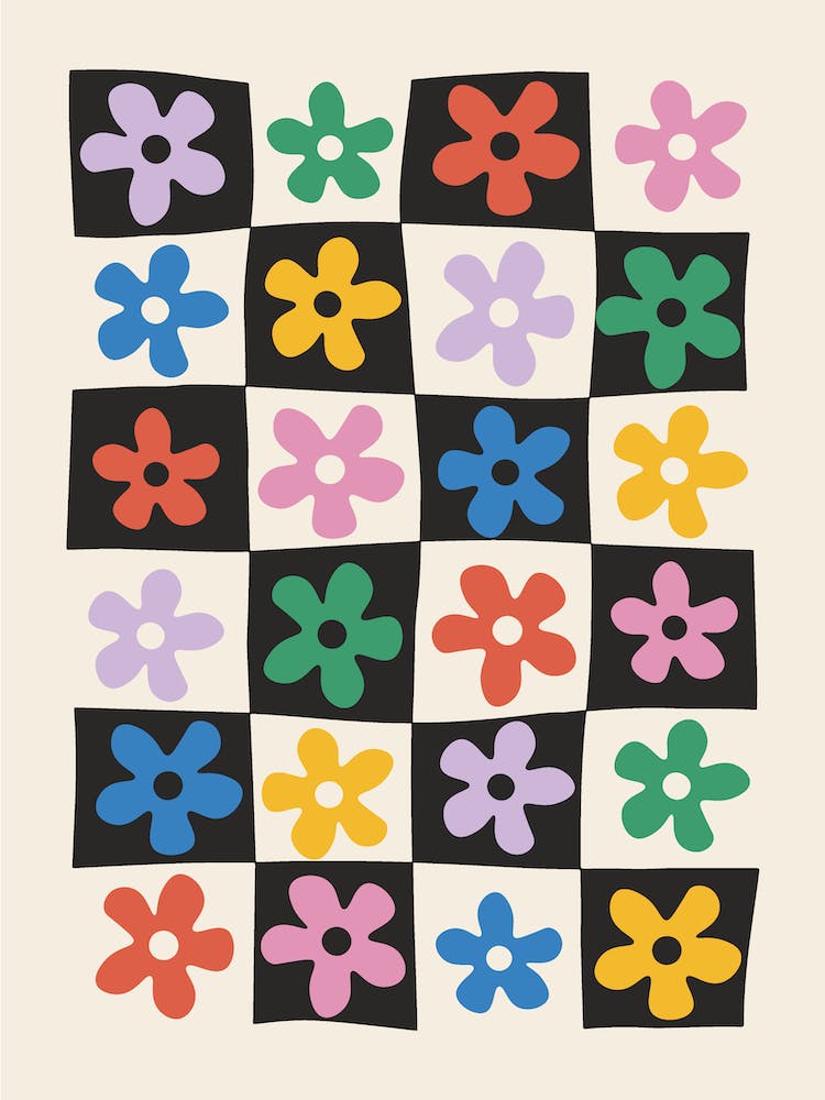 Colourful Flowers in Checkerboard