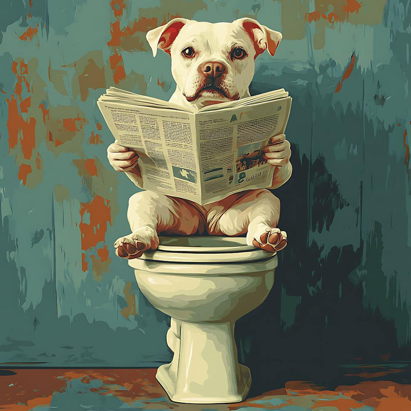 Dog Reading Newspaper On Toilet 1