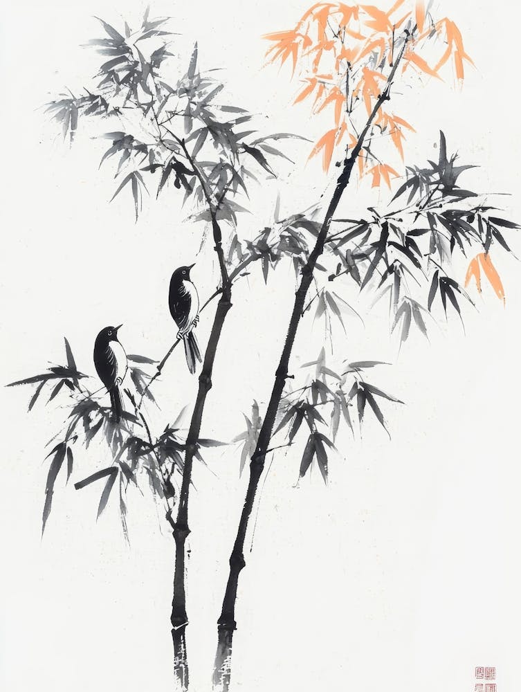 Traditional Chinese Painting Bamboo And Birds 1