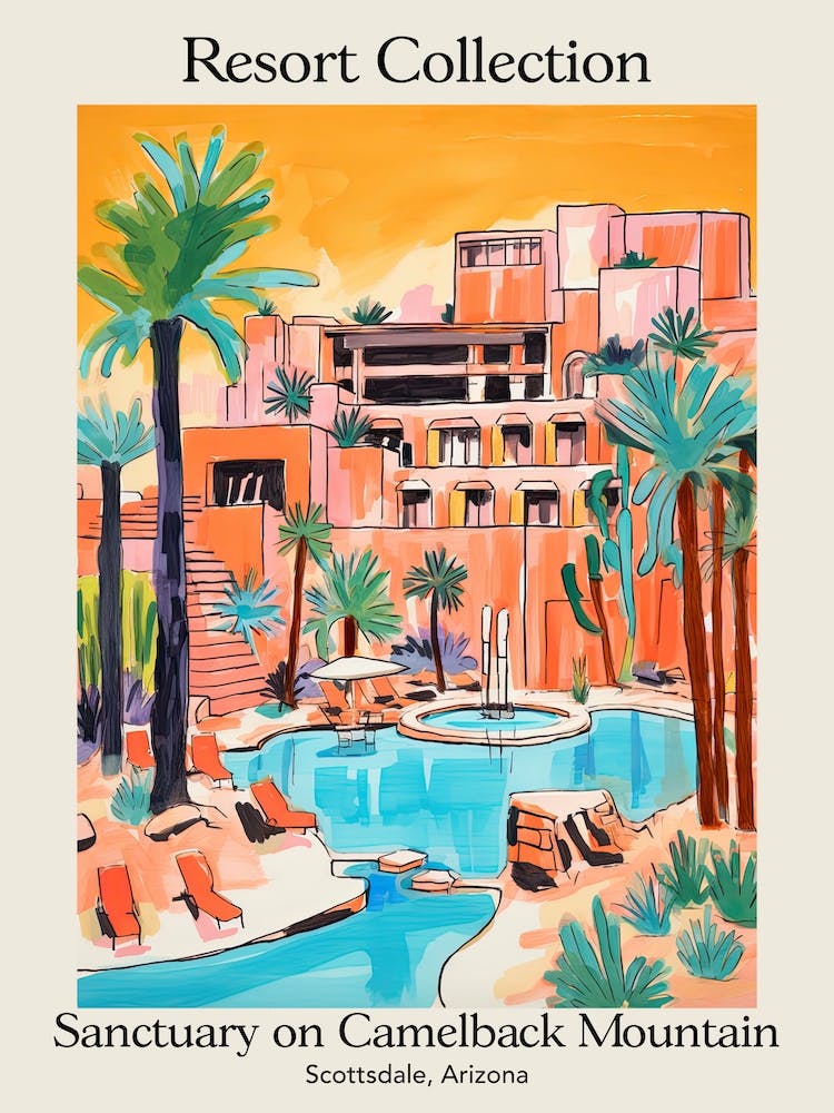Poster Of Sanctuary On Camelback Mountain Resort Collection & Spa   Scottsdale, Arizona   Resort Collection Storybook Illustration 2