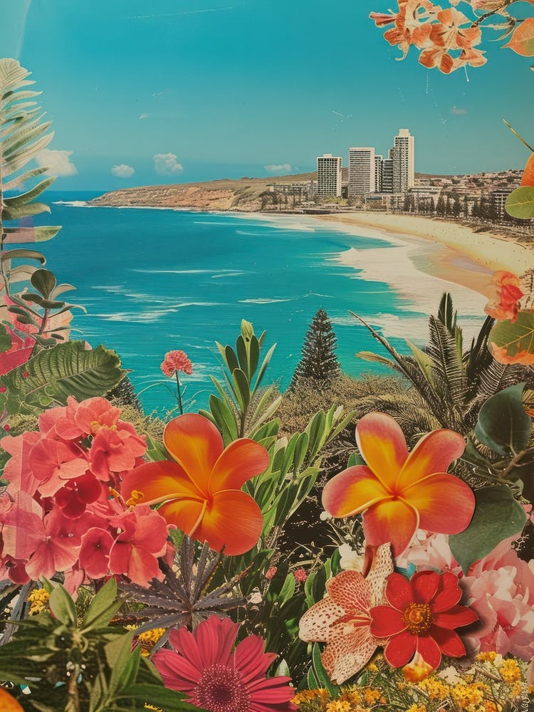 Bondi Beach   Floral Retro Collage Style 4
