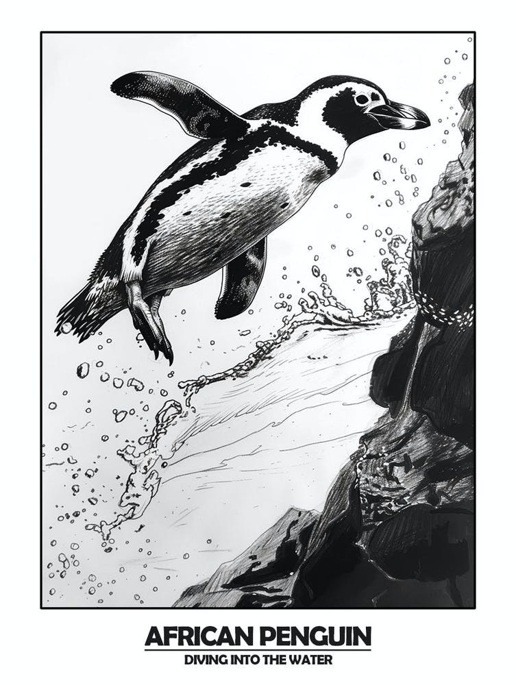 Penguin Diving Into The Water Poster 2