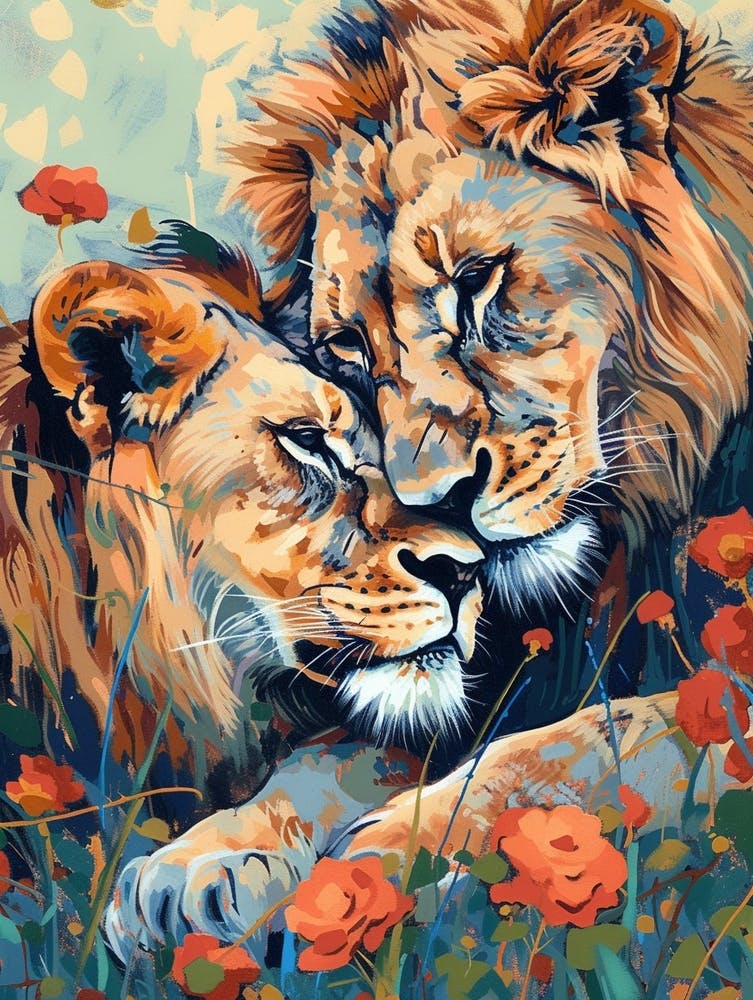 Southwest African Lion Rituals Fauvist Painting 4