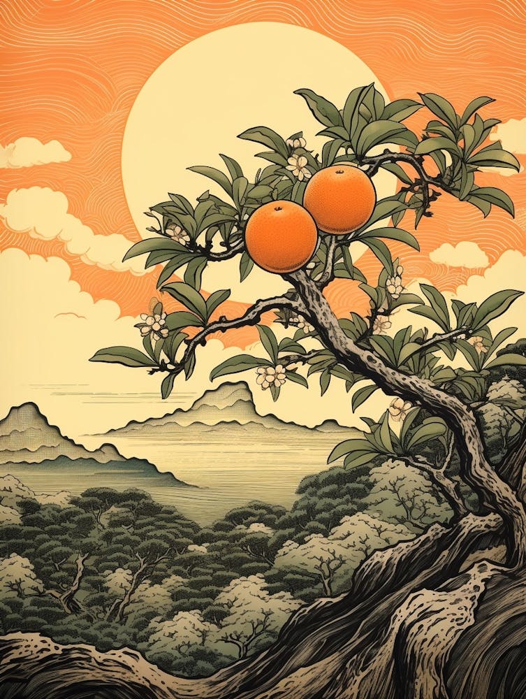 Tachibana Mandarin Orange 2 Japanese Botanical Illustration