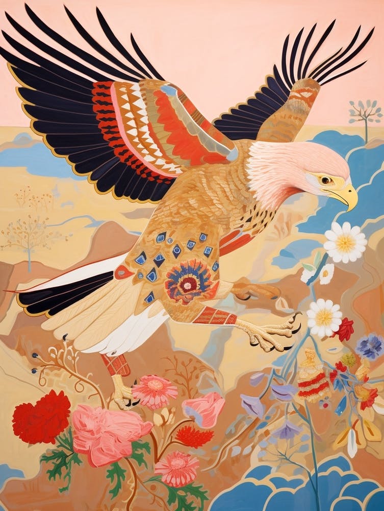 Maximalist Bird Painting Golden Eagle