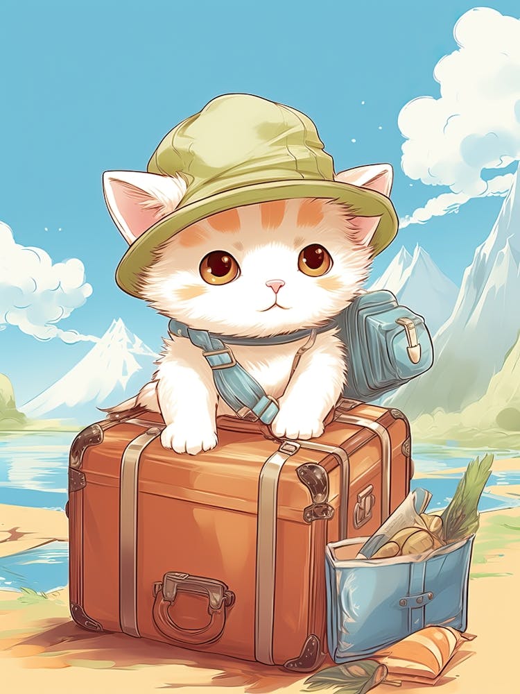 Kawaii Cat Drawings Traveling 3