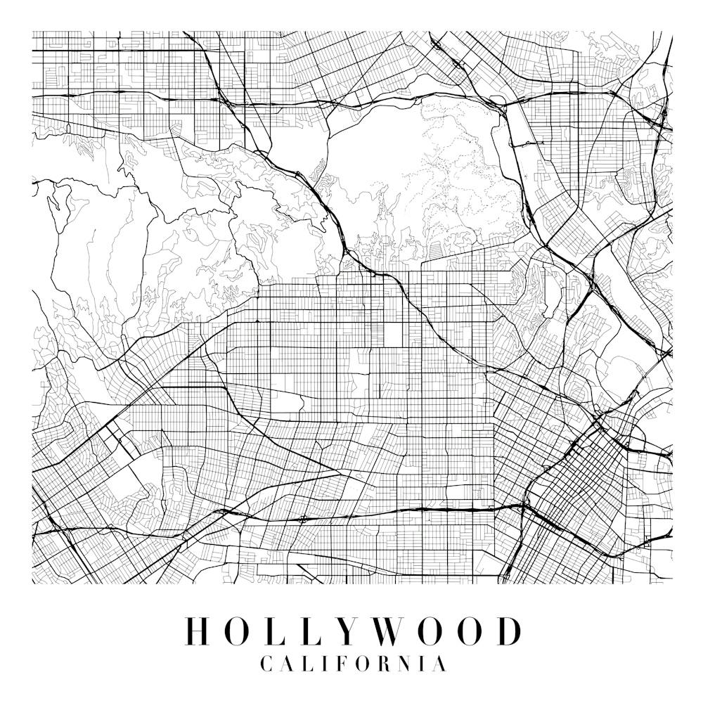 Hollywood California Street Map Minimal Square