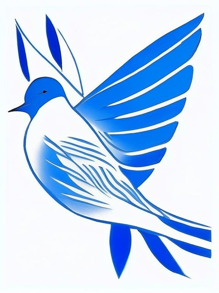 Dove Symbol Blue And White Line Drawing