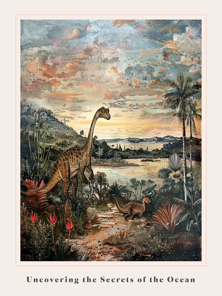 Dinosaur By The Sea Painting 4 Poster