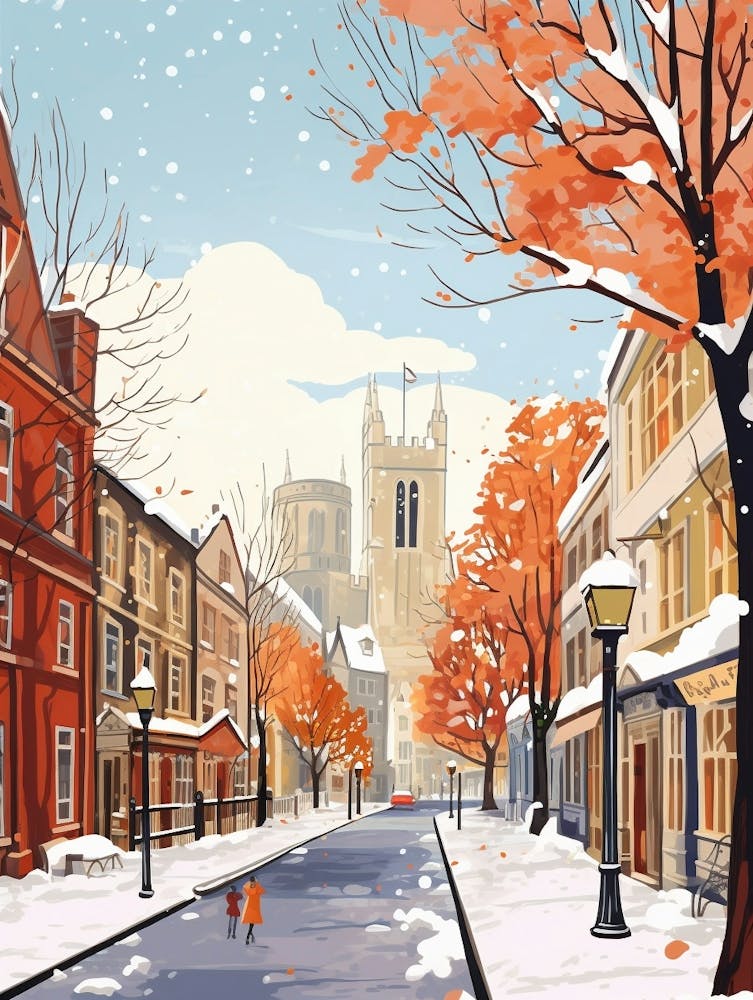 Vintage Winter Travel Illustration Windsor United Kingdom 3