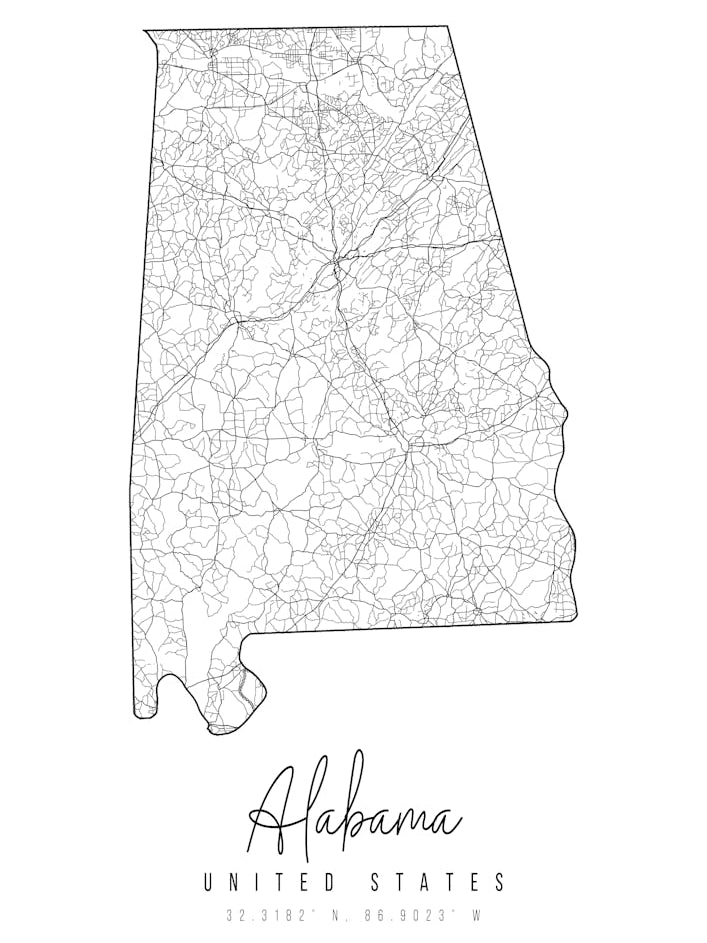 Alabama Minimal Street Map