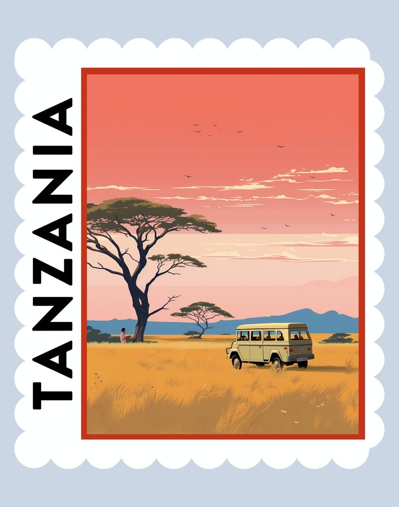 Tanzania Travel Stamp Poster