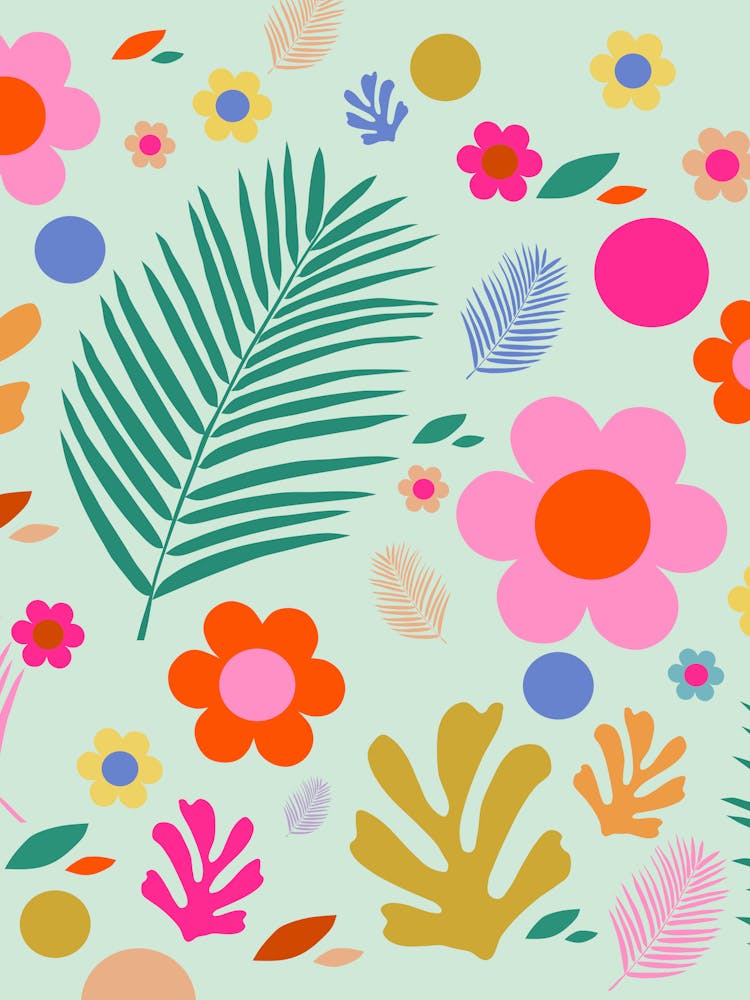 Flowers And Leaves | 01 – Mint Green Floral