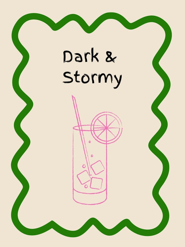 Dark & Stormy Doodle Poster Green & Pink