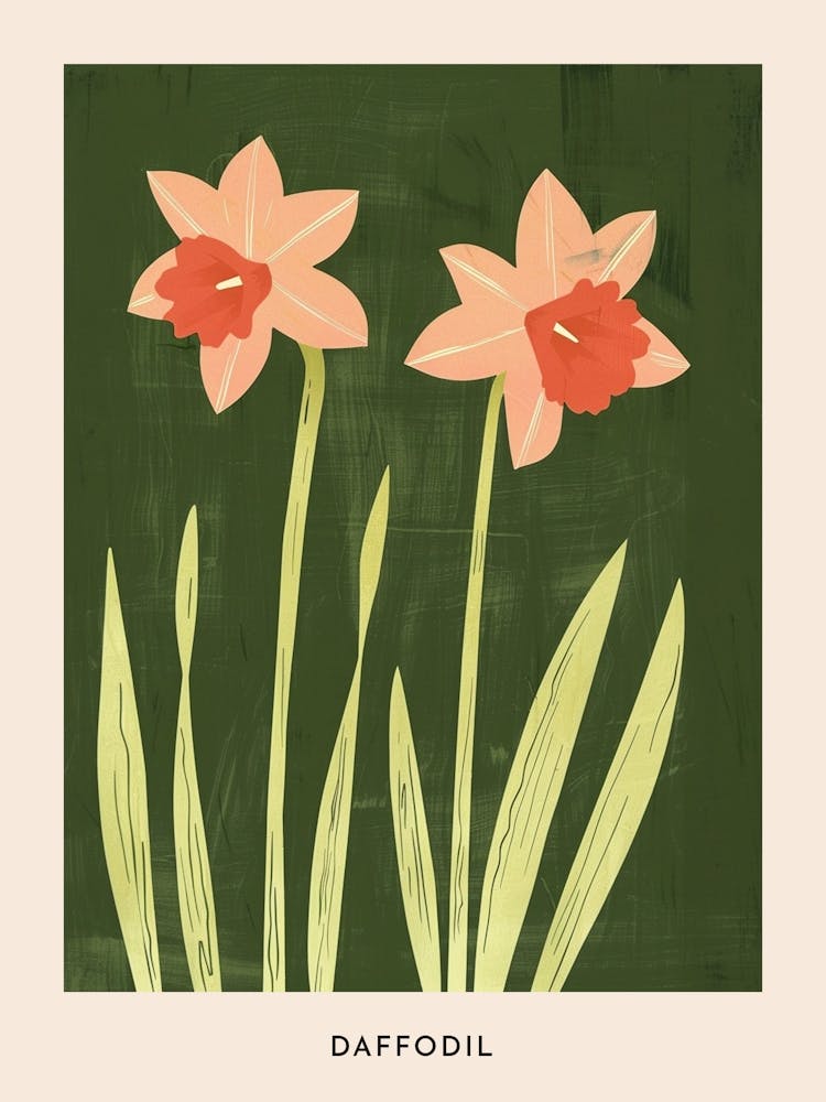 Pink & Green Daffodil 3 Flower Poster