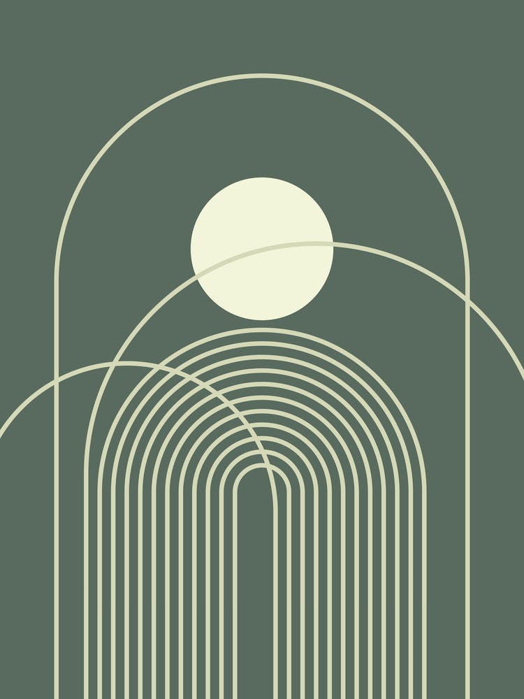 Geometric Lines Mid century Modern Rainbow Sun Abstract in Greenery Sage Green