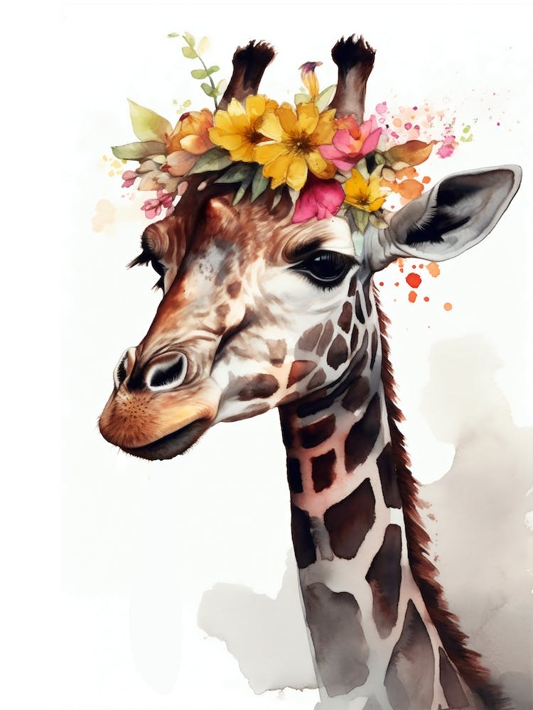 Giraffe Flower Crown Watercolour
