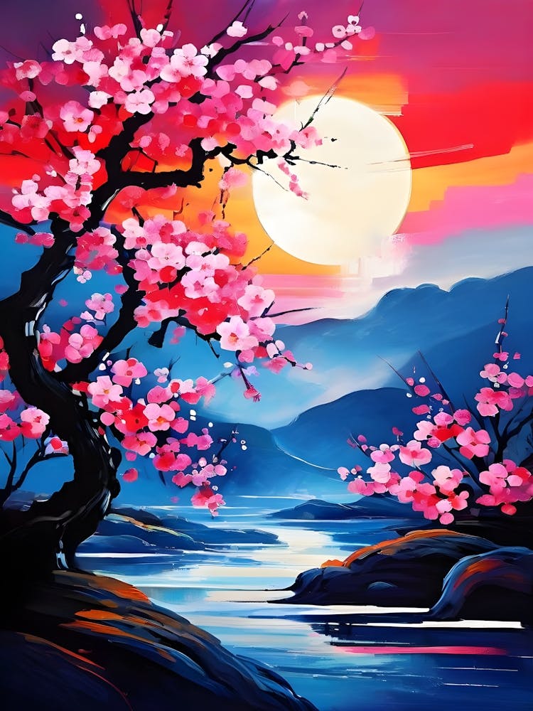 Cherry Blossoms At Sunset