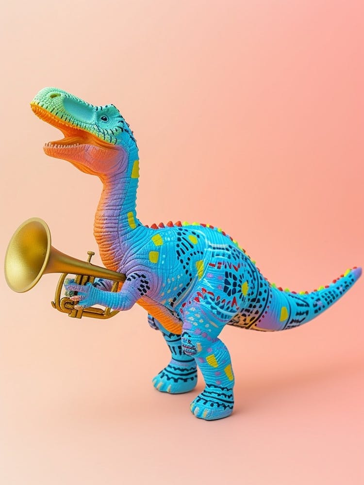Toy Dinosaur Playing The Trumpet