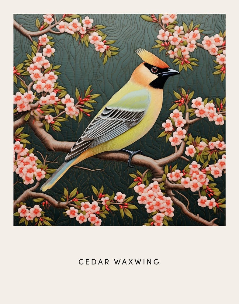 Ohara Koson Inspired Bird Painting Cedar Waxwing 3 Poster