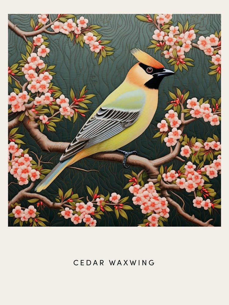 Ohara Koson Inspired Bird Painting Cedar Waxwing 3 Poster