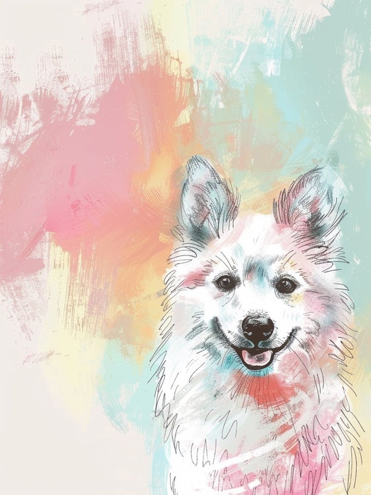 Pastel Spitz Dog Pastel Line Illustration  2