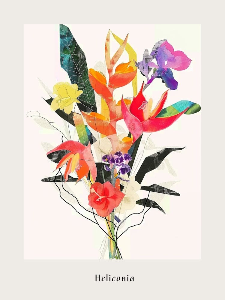Heliconia 2 Collage Flower Bouquet Poster