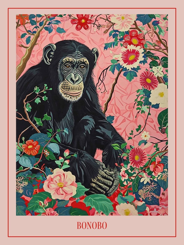 Peinture Animale Florale Bonobo 2 Affiche