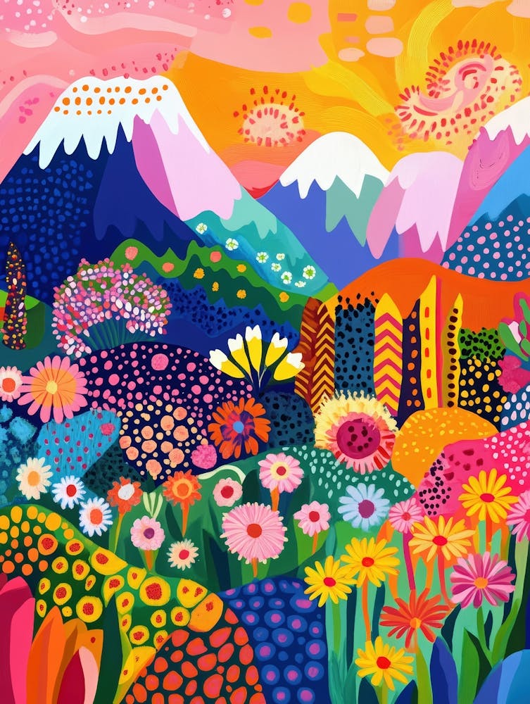 Colorful Landscape With Mountain and Flowers 3