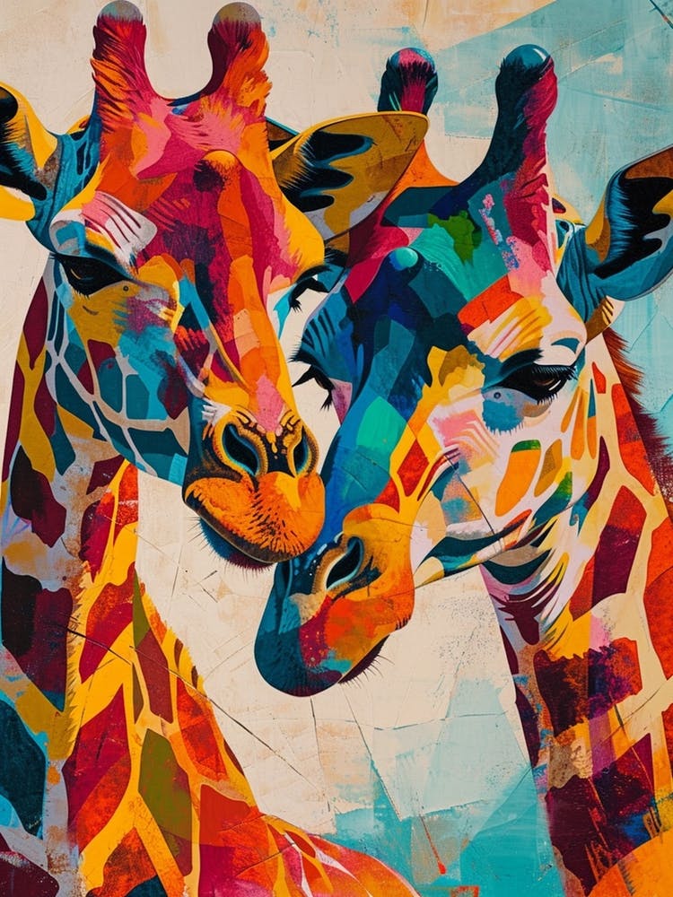Pair Of Giraffe Colourful 3
