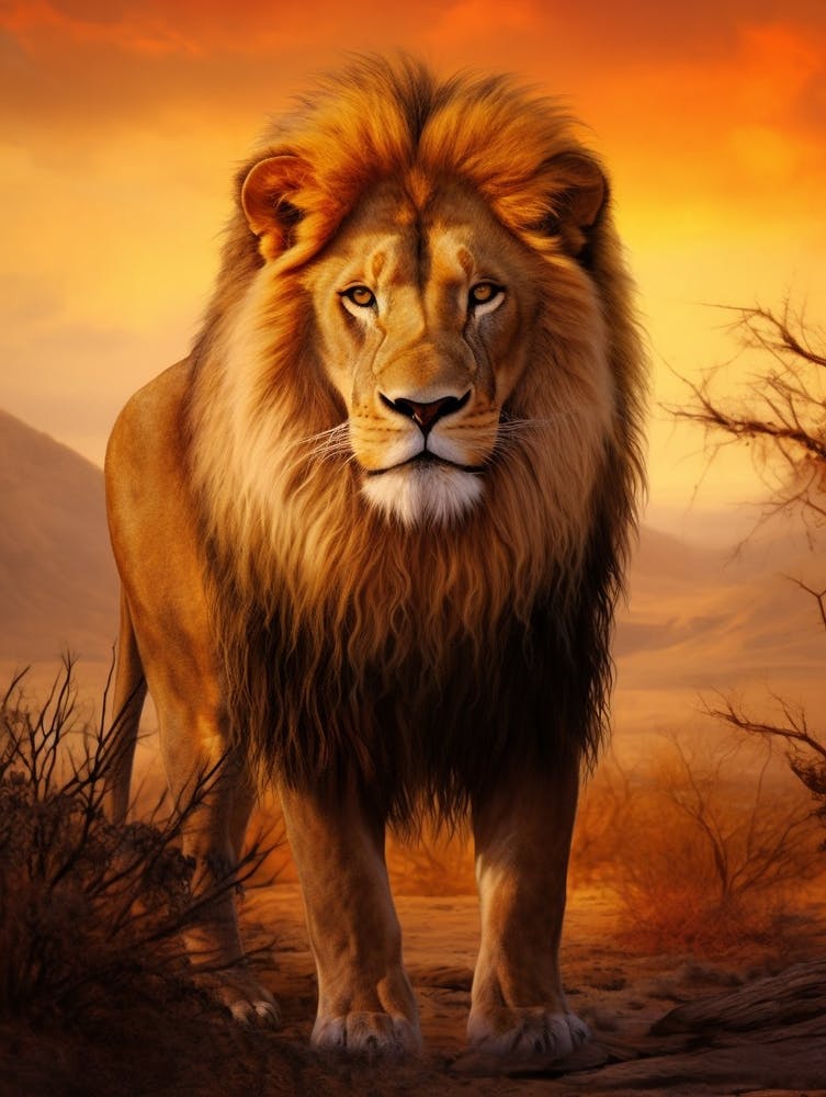 African Lion Sunset Portrait 1