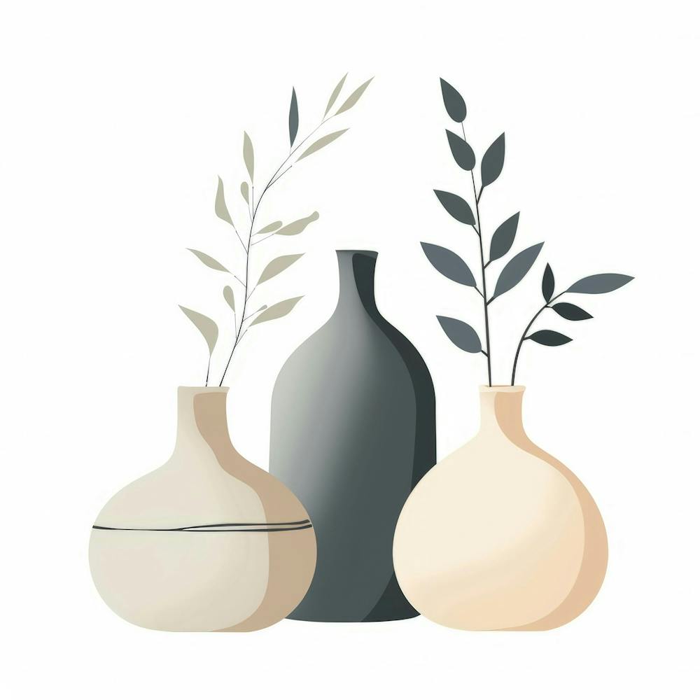 Three Vases With Leaves 2