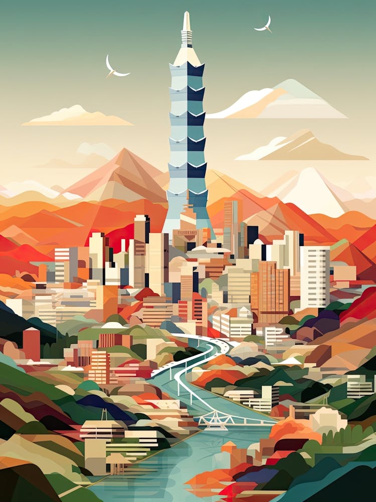 Taipei,Taiwan, Geometric Illustration 2