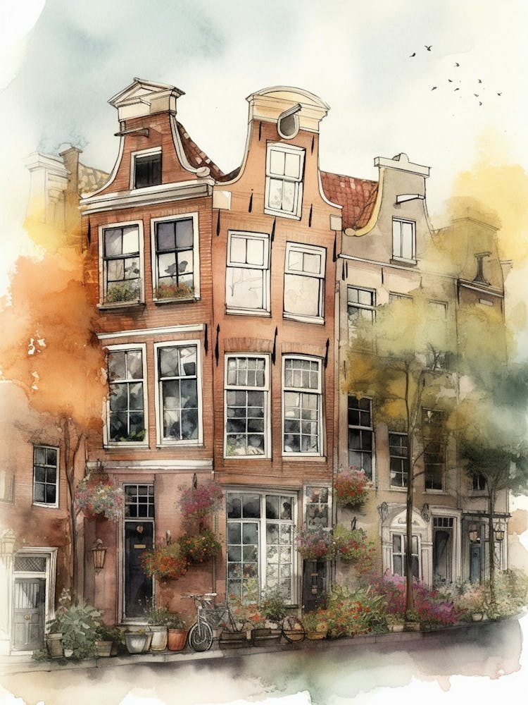 De Pijp Amsterdam Neighborhood, Watercolour 1