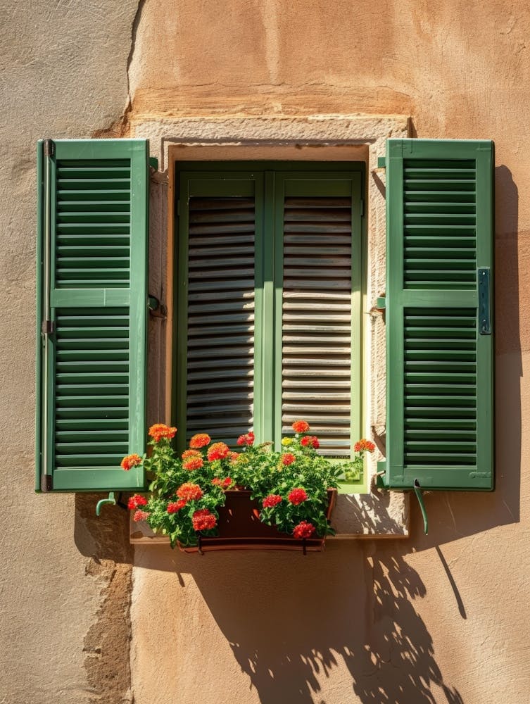 Green Shutters On A Window 1