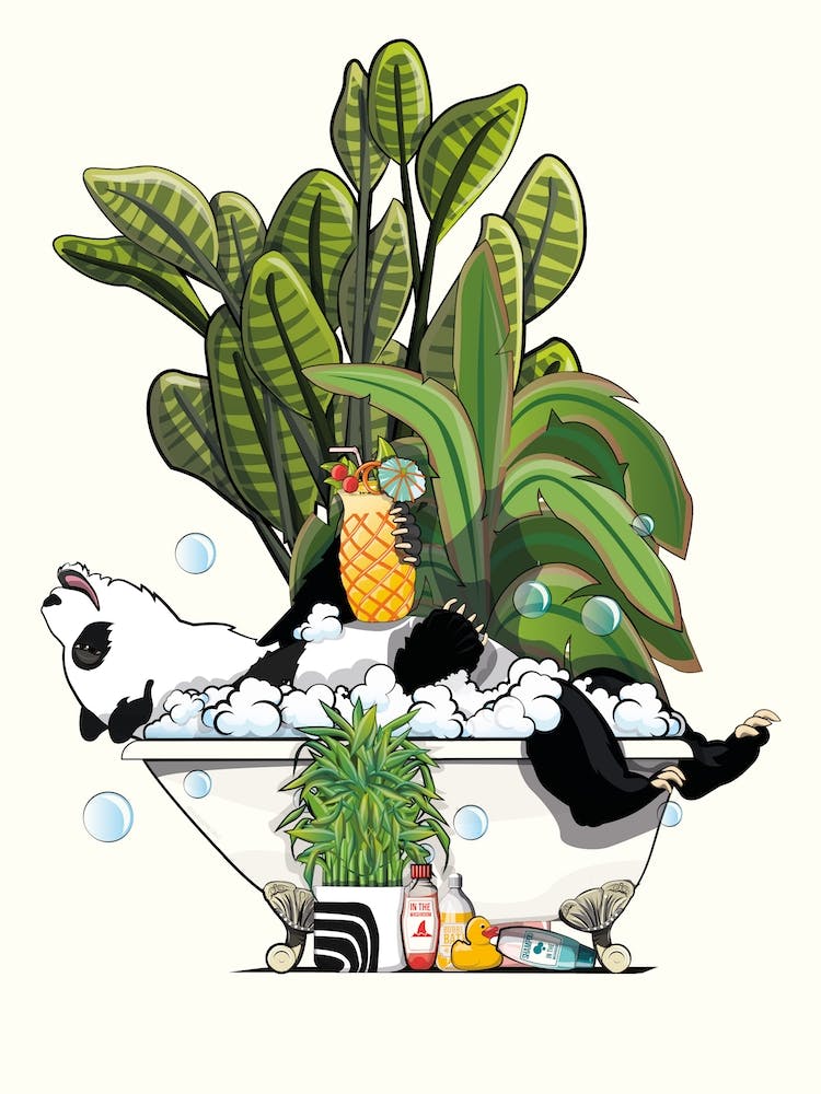 Panda Bear Relaxing In The Bath